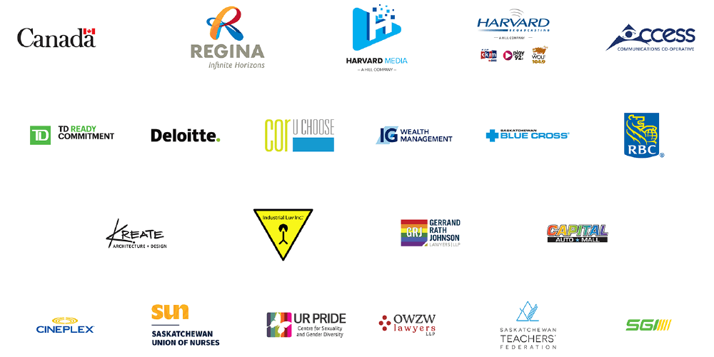 A collection of logos representing the businesses that sponsored Pride in 2021.